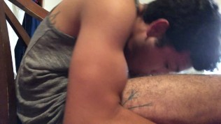 Self sucking my uncut cock and swallowing my cum