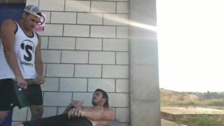 Cum with my friend in the street, real Bareback gay sex