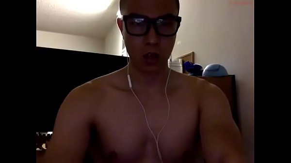 Horny Glasses Asian Cums in Bathroom, hot gay Asian