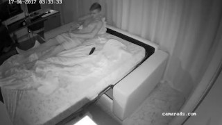 Hot Horny stud caught jerking off and cleaning his cum on hidden cam.