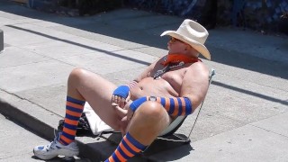 naked cowboy daddy bear at street fair