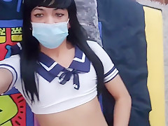 Schoolgirl crossdresser playing with herself, Asian gay boys