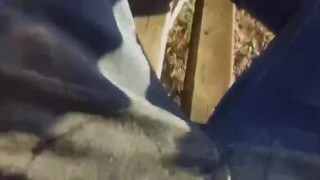 Hands free cum in public