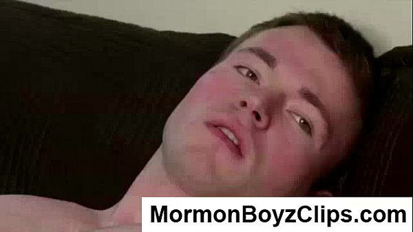 Muscular young gay Mormon hunk masturbating his big cock