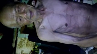 Old asian grandpa giving a handjob to another guy., young Asian gay for pay