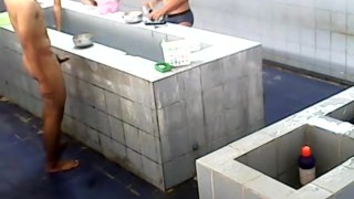 Thai Army naked group shower, real young Asian gay