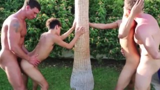 Dads and Sons By The Pool, Bareback gay cumshot