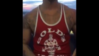 Hung frat boy flashing cock at the gym