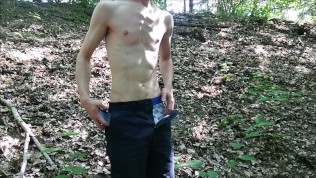 Outdoor jerk, nude, beside a jogging track + Big cumload, gay straight amateur