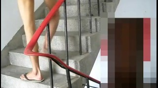 Slilm Asian Twink Jerks Big Load in Stairwell, young Asian daddy gay porn