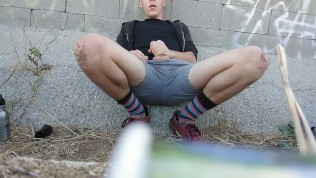 Wearing short shorts and rubbing my cock