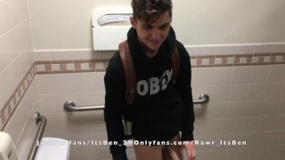 Young 18 year old twink teen having fun in the restroom between class.