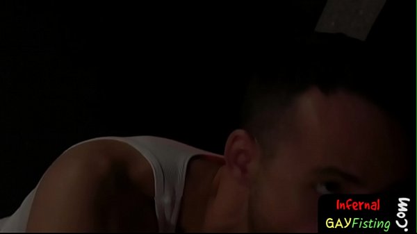 Cock sucking twink spit roasted with fist