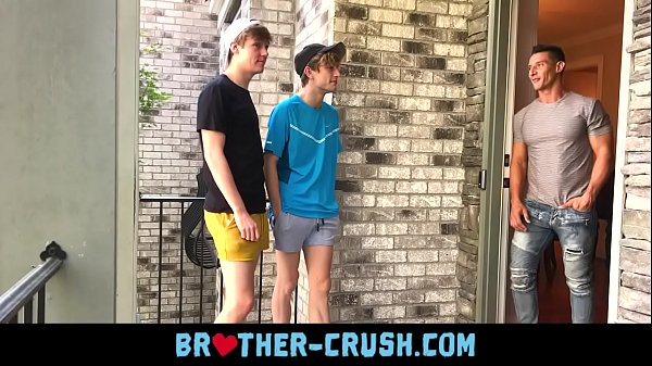 Hot brothers fuck their horny older neighbour in gay threesome